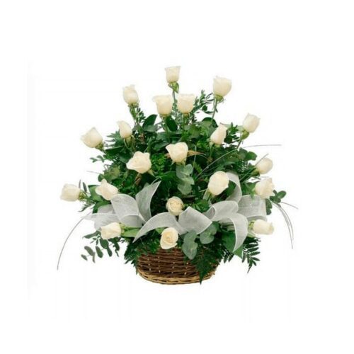 funebre canasta rosas blancas